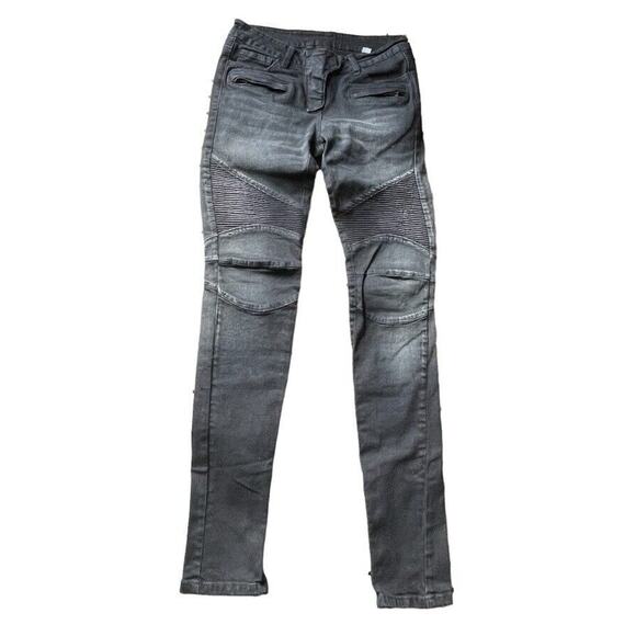 NWT Balmain Jeans Womens Size 26x31 Black Distressed Denim Moto Italy $2250 - Picture 6 of 13